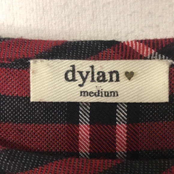 Dylan Women’s Tunic Top M Short Ruffle Sleeves Black Red Plaid Split Hem Boxy - Picture 6 of 10